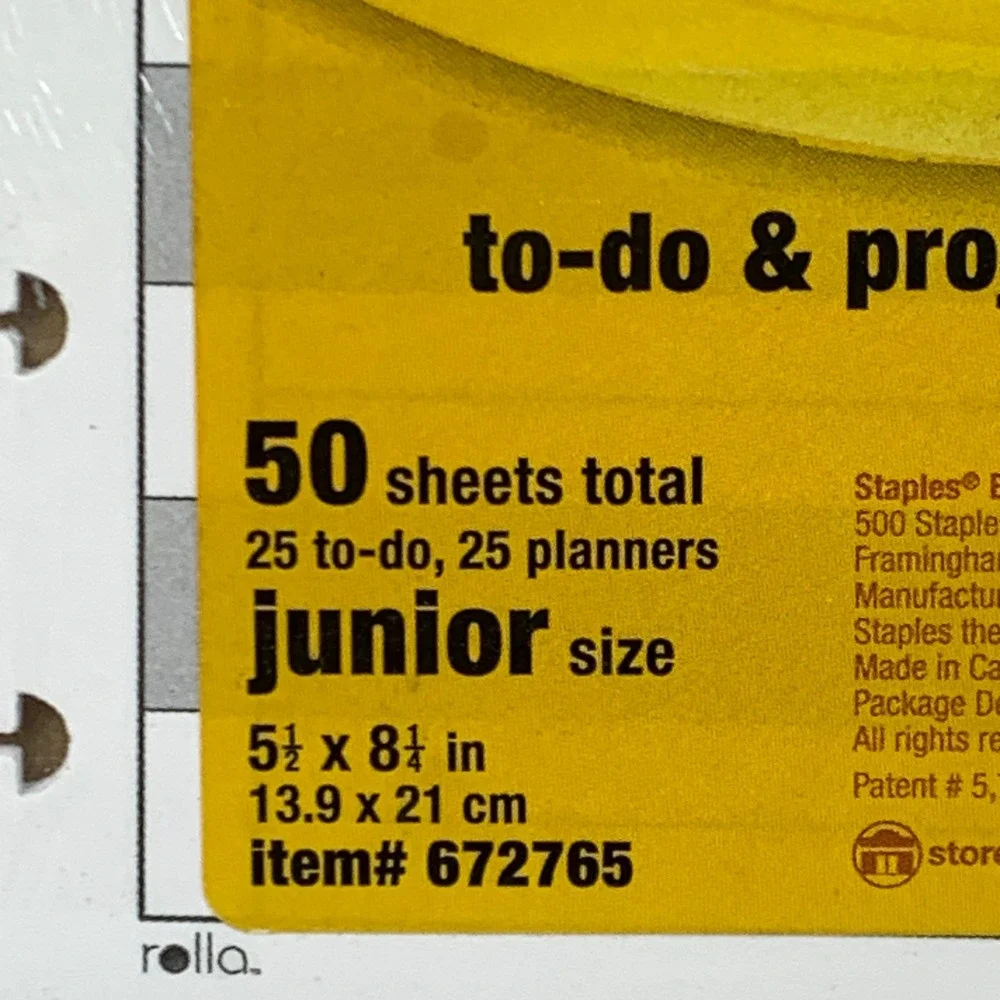 Staples Rolla‎ To-Do Project Planner Pages Junior Size 50 Sheets NEW